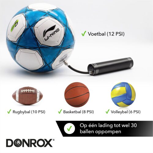 Donrox elektrische ballenpomp voor voetballen, rugbyballen, basketballen en volleyballen