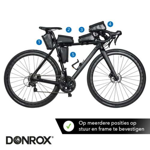 Verschillende posities Donrox fietstas voor racefiets
